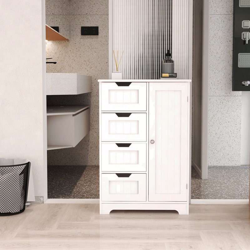 Armoire de rangement autoportante avec tablettes réglables, 4 tiroirs et 1 porte