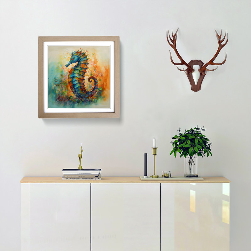 Seahorse Color Field Painting - Framed Print, Oak