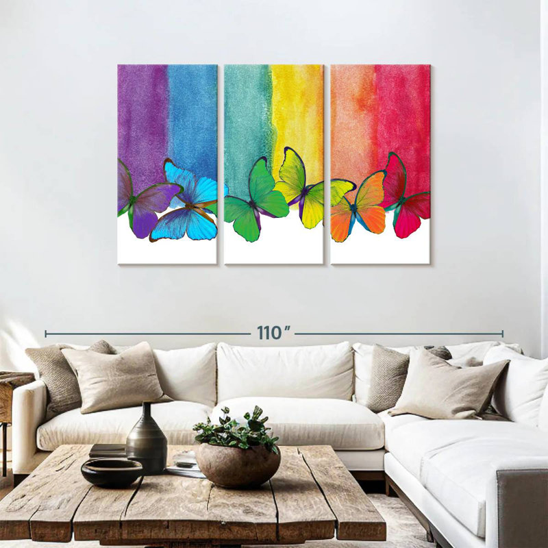 Bande colorée de papillons, H 48 po x l 74 po