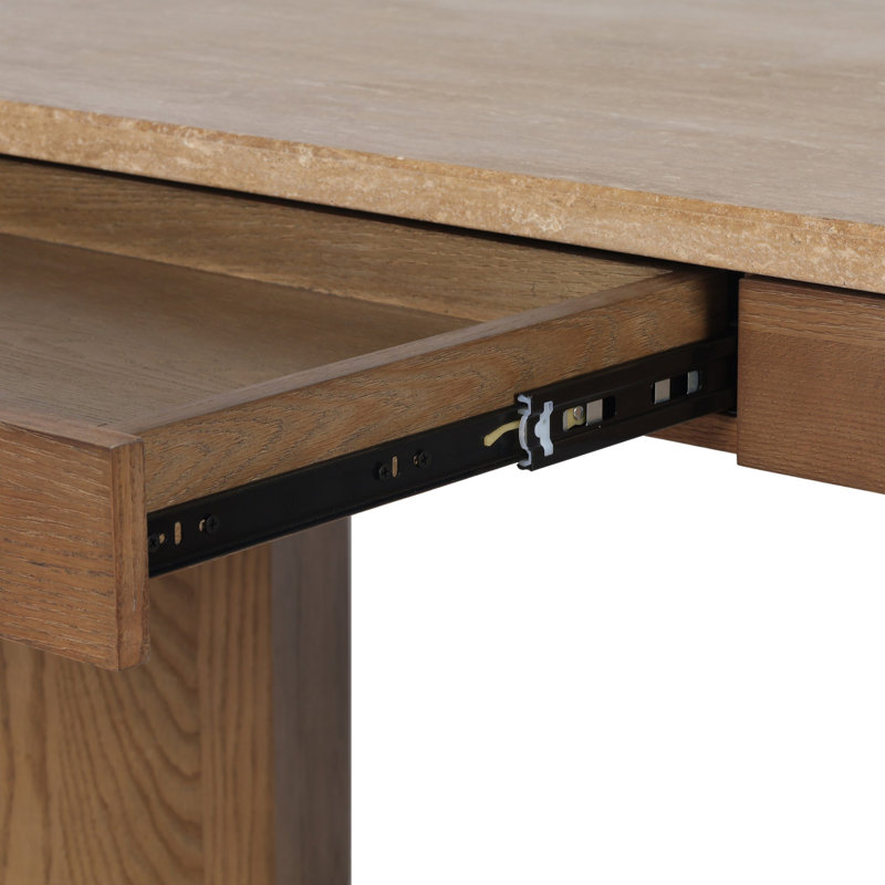 Lawson Writing Desk, Golden Travertine/Amber Oak Thin Veneer