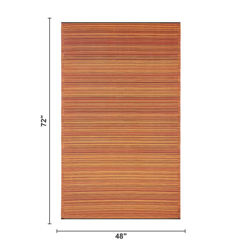 Stripe Bohemian Colorful Outdoor Rug - Waterproof, Crease-Free Fade Resistant, Reversible - Recycled Plastic - Patio Porch Balcony Deck Yard Garden - Cancun Terracotta