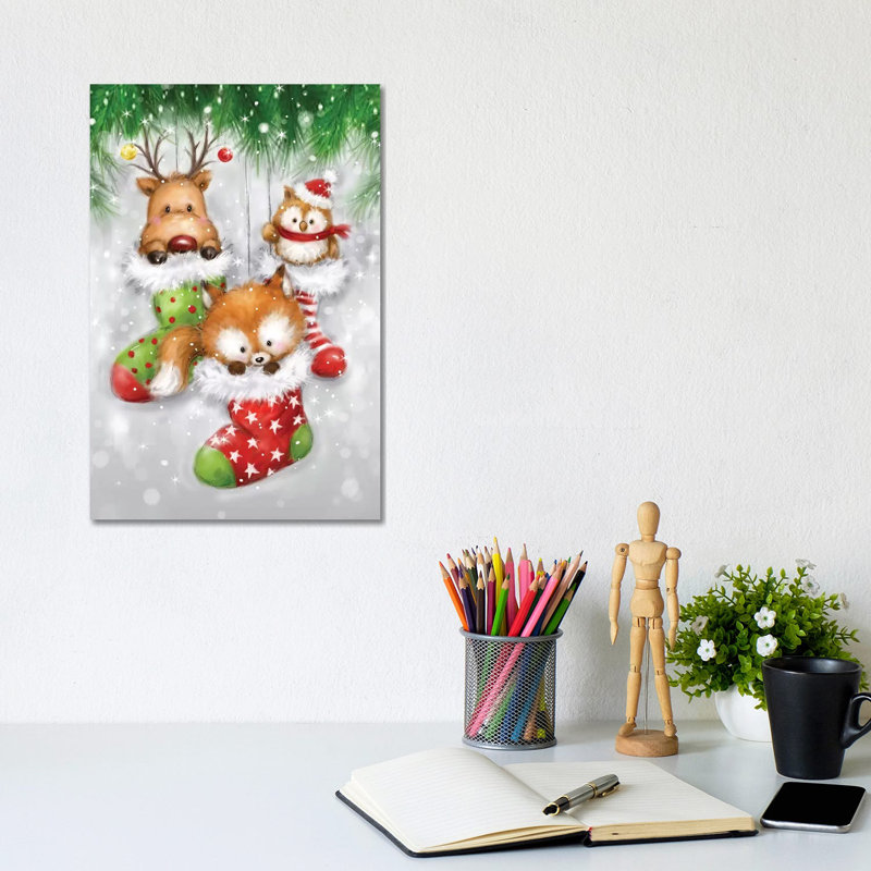 Deer Owl And Fox by MAKIKO - Wrapped Canvas Print, 20.32 cm H x 30.48 cm W