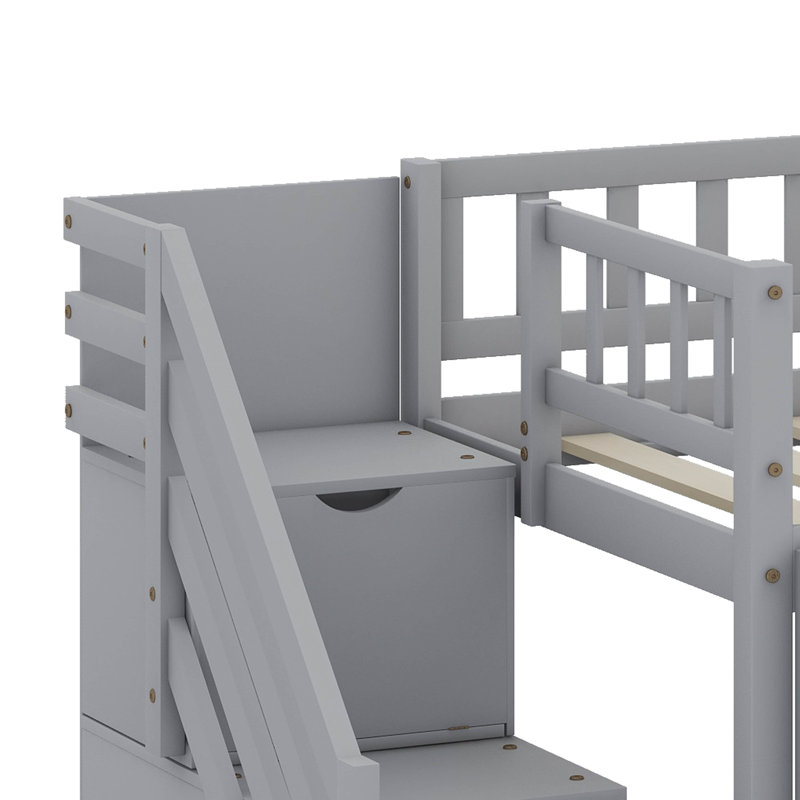 Twin Over Twin Bunk Bed With Slide, Gray