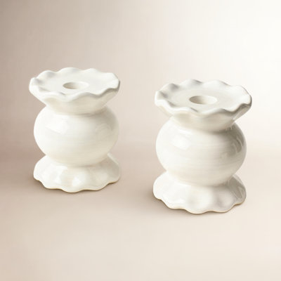 Signature White Ruffle Candlestick Holder