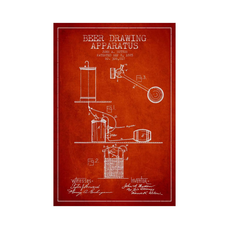 Beer Drawing Red Patent Blueprint by Aged Pixel - Gallery-Wrapped Canvas Giclée on Canvas, 30.48 cm H x 45.72 cm W