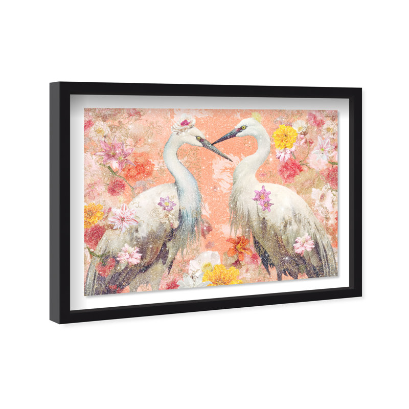 Contemporary Chinoiserie Aviary Canvas Animals Print by Oliver Gal, 31.5"H x 46.5"W, Black Frame
