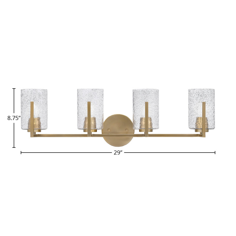 Barre d'éclairage de salle de bain 4 lumières Dayberry avec verre à bulles 4 po, Gris fumée, Doré