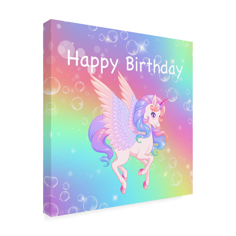 «Accetta Jean Plout Unicorn Birthday», art sur toile, H 14 po x l 14 po x P 2 po