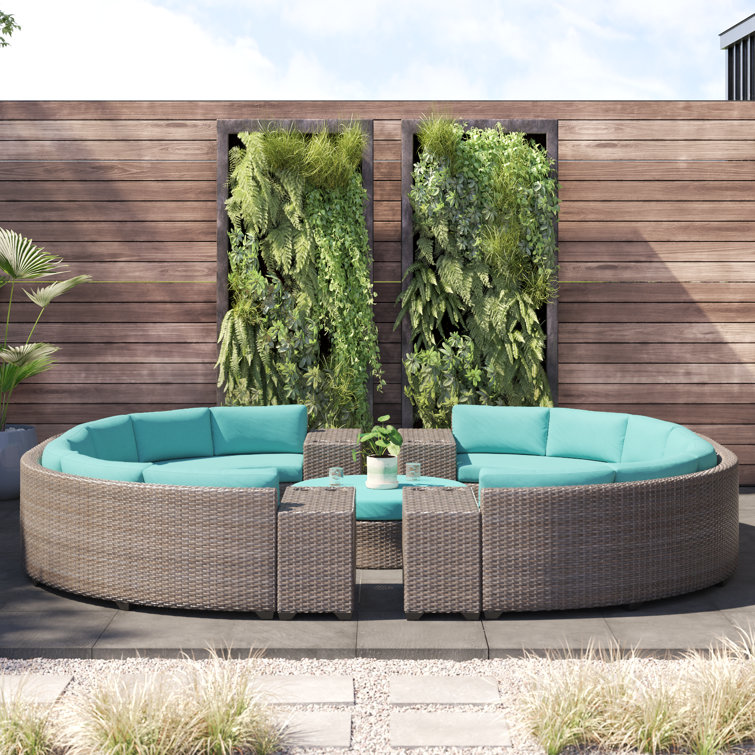 Basden 11 Piece Outdoor Curved Sectional Seating Group with Cushions and Round Coffee