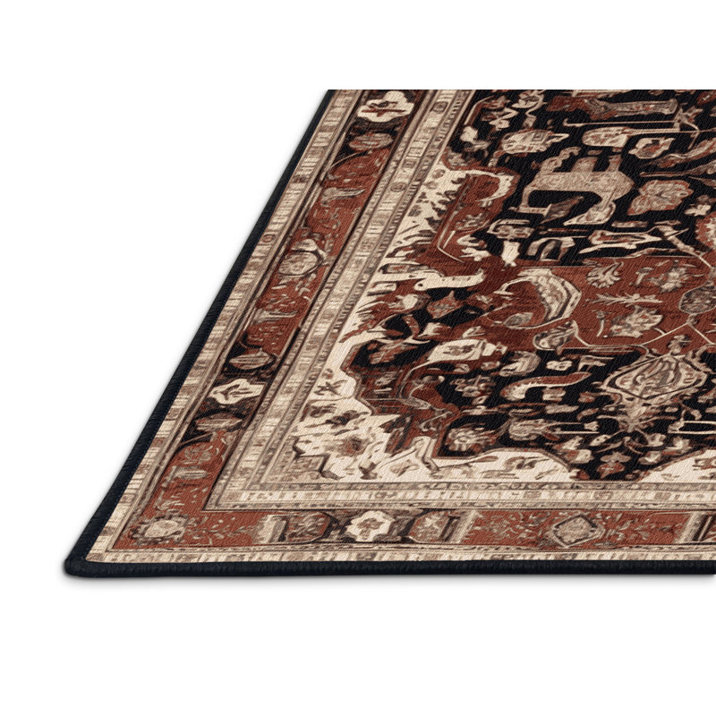 Machine Washable Persian Brown Area Rug, Round 6'