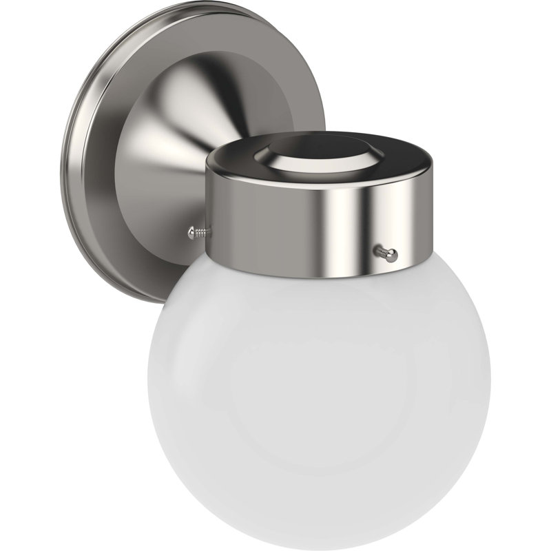1-Light Outdoor Brushed Nickel Wall Mount Wall Armed Sconce with White Globe Glass Shade, Brushed Nickel