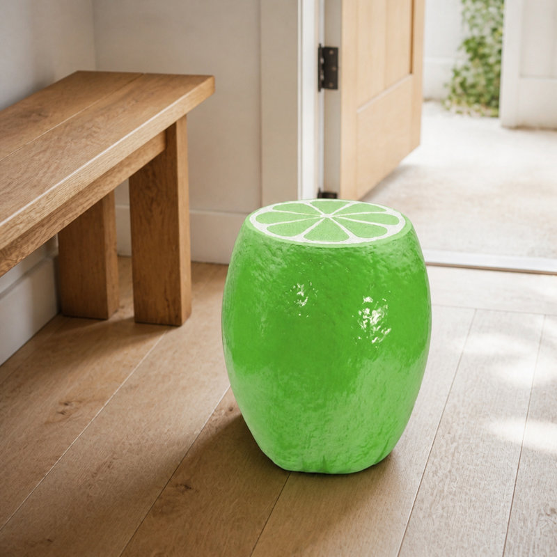 Lemon Resin Accent Stool, 12.6 x 14.17 Inches, Yellow, Green