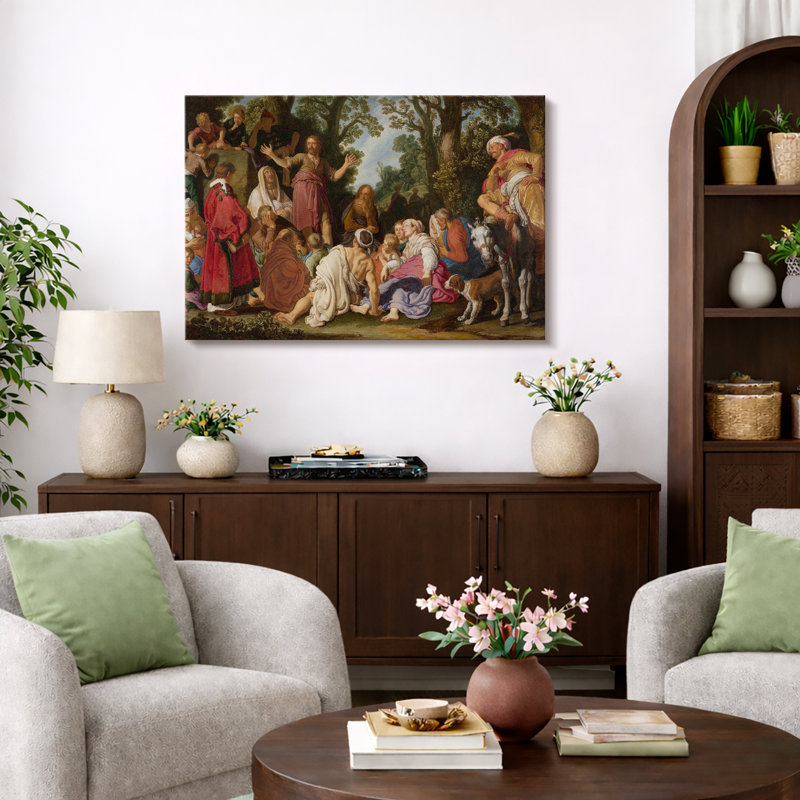 «Jesus Teaching the Crowd», œuvre d'art biblique, images de salon, impression sur toile encadrée., H 24 po x l 36 po