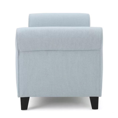 Storage Ottoman Bench, 50 Inch Light Blue, Rolled Arms, Black Wood