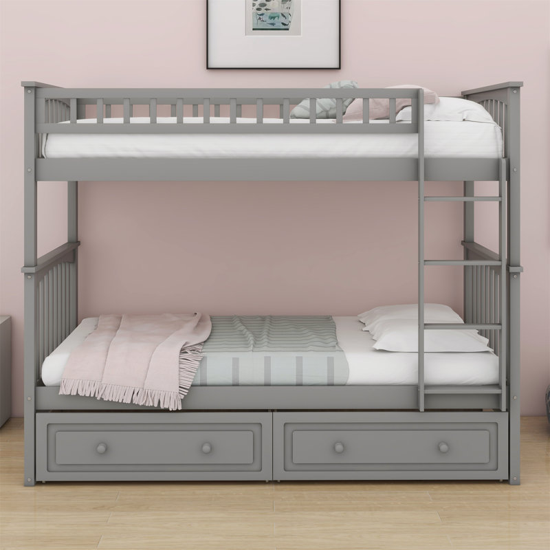 Lit superposé simple avec tiroirs Jhara Kids, gris, Twin
