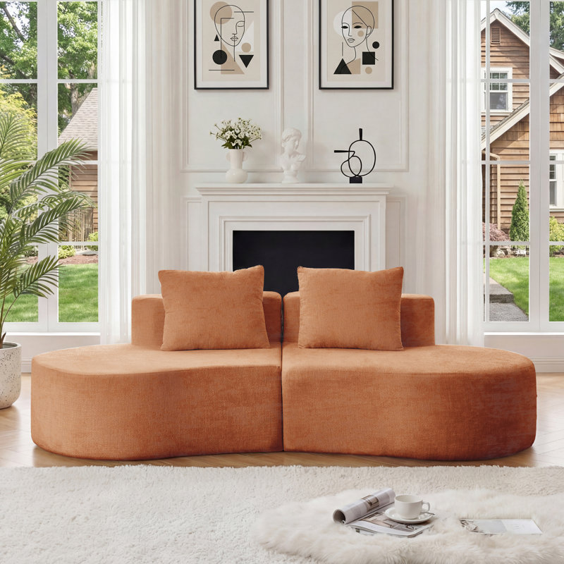 Boneless 2 - Piece Upholstered Sofa, Orange Chenille