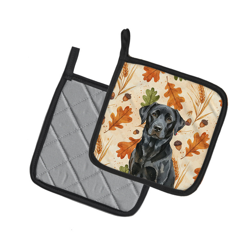 Black Labrador Retriever Heirloom Fall Pair of Pot Holders