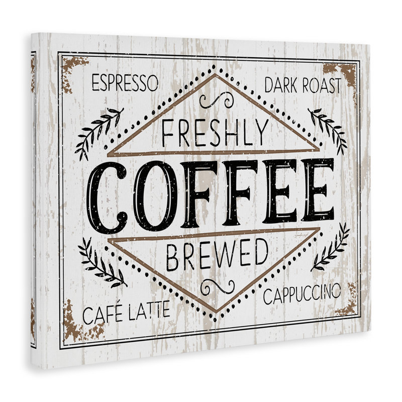 «Rustic Fresh Brew Coffee Sign Autumn Charm» par Jennifer Pugh - impression d'art graphique, H 16 po x l 20 po