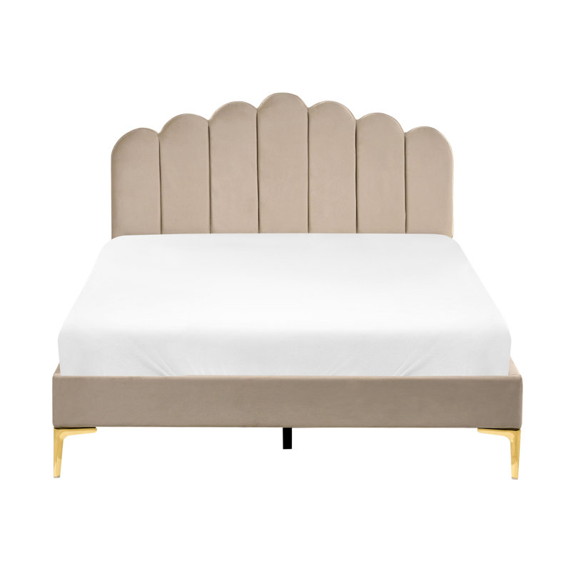SAUVIAN Upholstered Bed, European Double (140 x 200 cm), Taupe