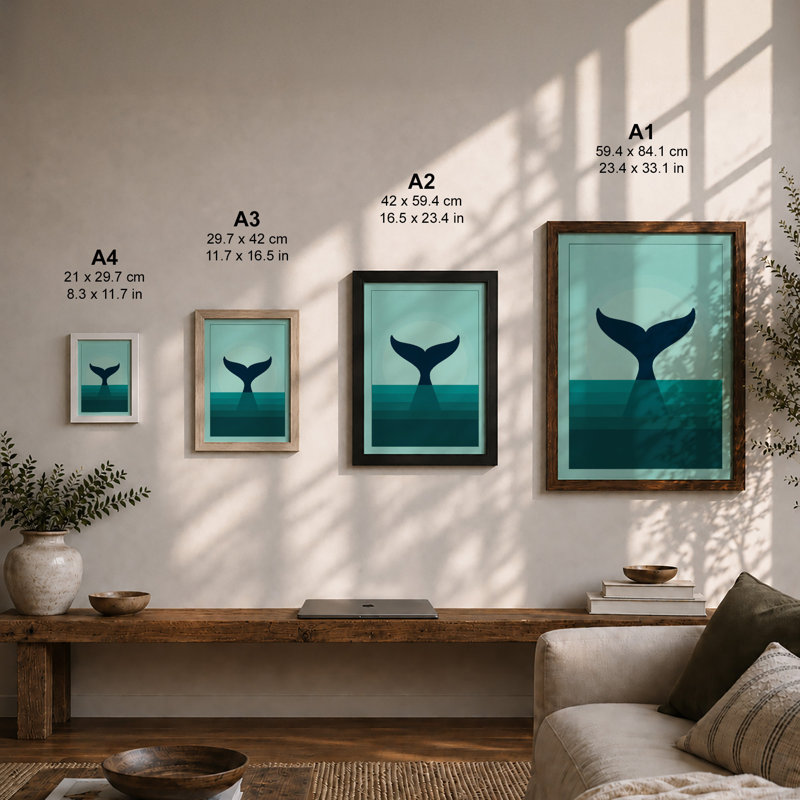 Whale Tail Rising Minimalist - Framed Print, Unframed, A4 - 29.7 x 21.0 cm