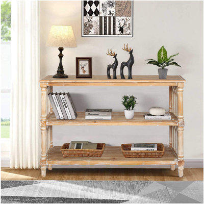 Console rustique à 3 niveaux avec détails d'inspiration gothique, table d'entrée en bois de 47,24 po de long pour le salon et le couloir