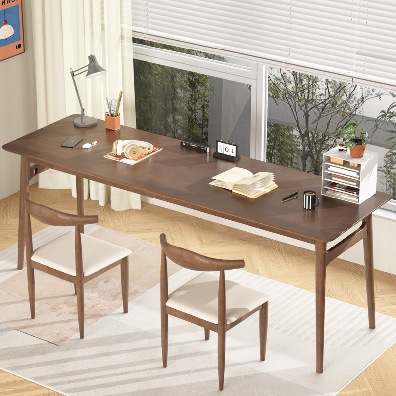 Bureau 100% bois massif 71 po de long pour 2 personnes | Grand bureau double Mid-Century moderne, table en bois simple pour les restaurants, la maison et les bureaux