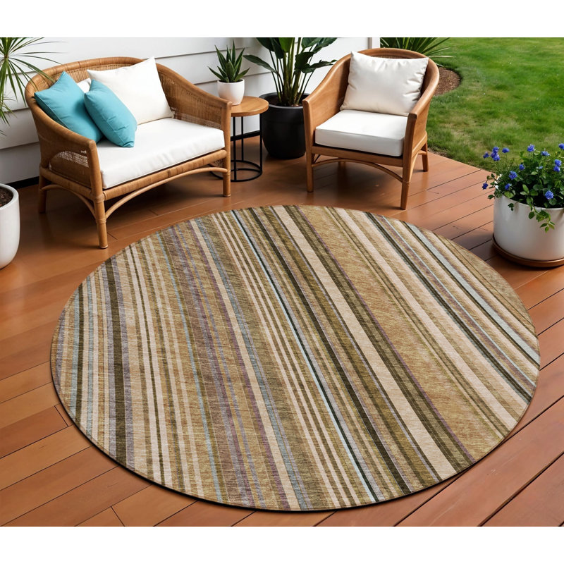 Tapis intérieur lavable rayé rond 8 'taupe et brun 8'