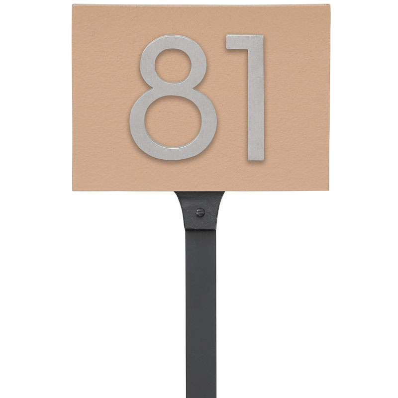 Panneau d'adresse flottant sur la pelouse sur 1 ligne, Taupe, Aluminium brossé, Oui