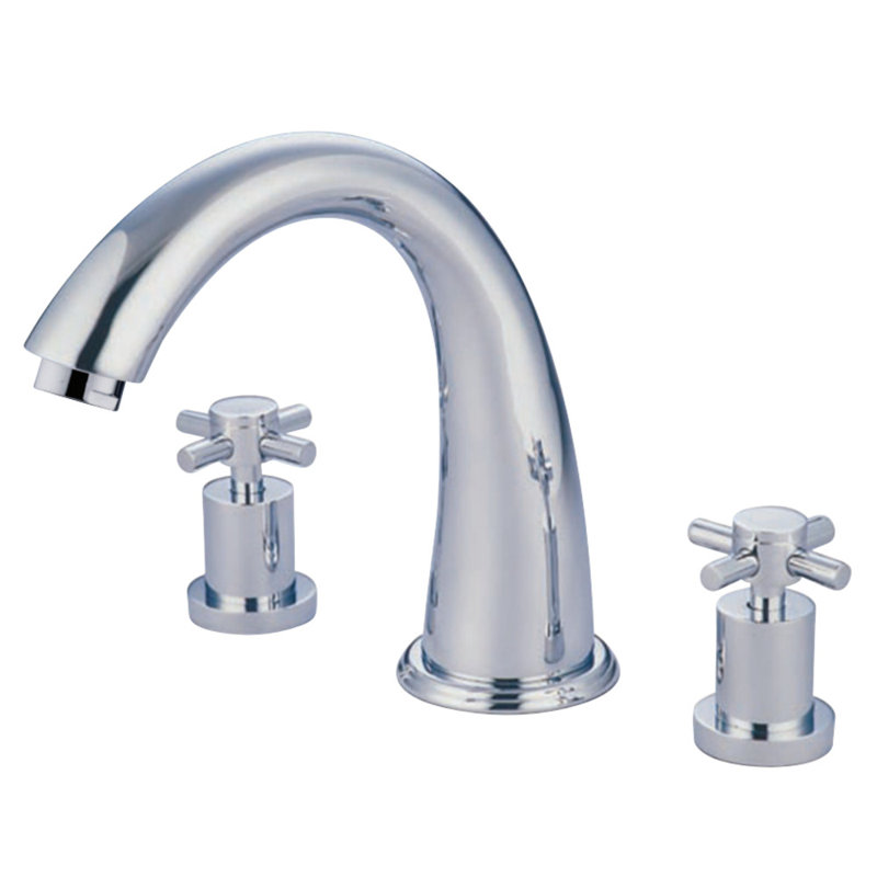 Kingston Brass Concord Two-Handle 3-Hole Deck Mount Roman Tub Faucet, Polished Chrome, Cross Handle