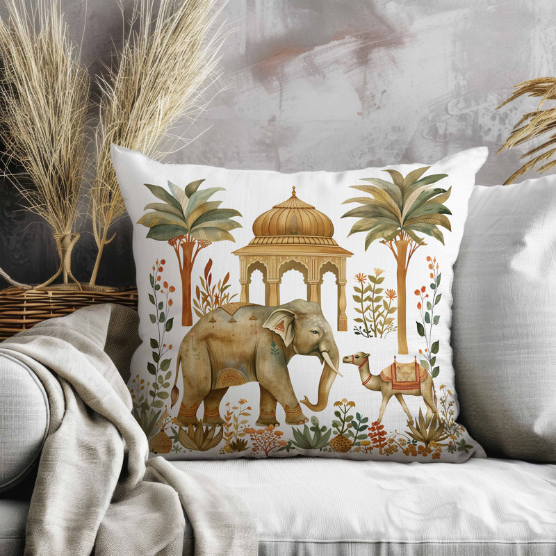 Oreiller en faux suède Royal Rajasthan, Blanc/vert, Carré 18 po