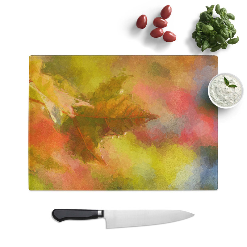 Tempered Glass Autumn Tree Leaves Chopping Board, 39 cm W x 28.5 cm L