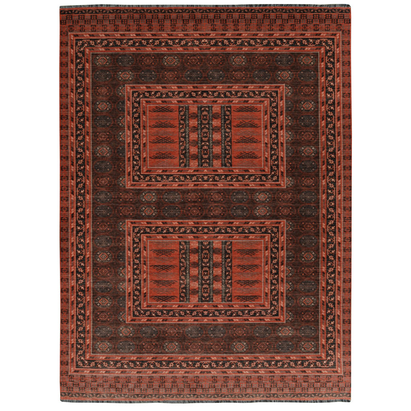 Conor-John Red And Black Accent Rug, Rectangle 5' x 7'