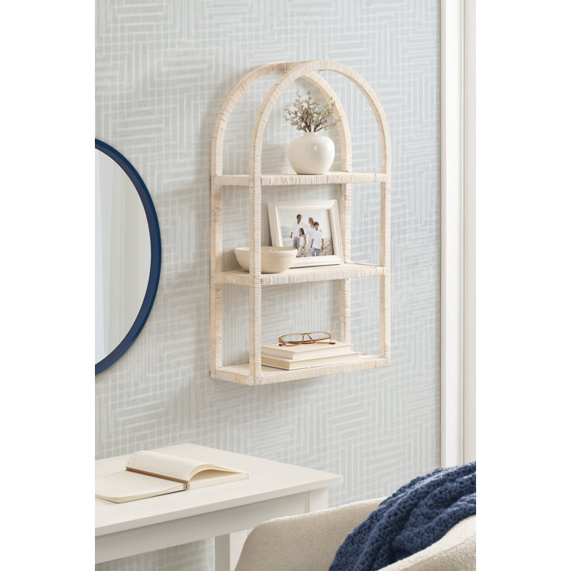 Rahmati Arched Rattan Wall Shelf, White