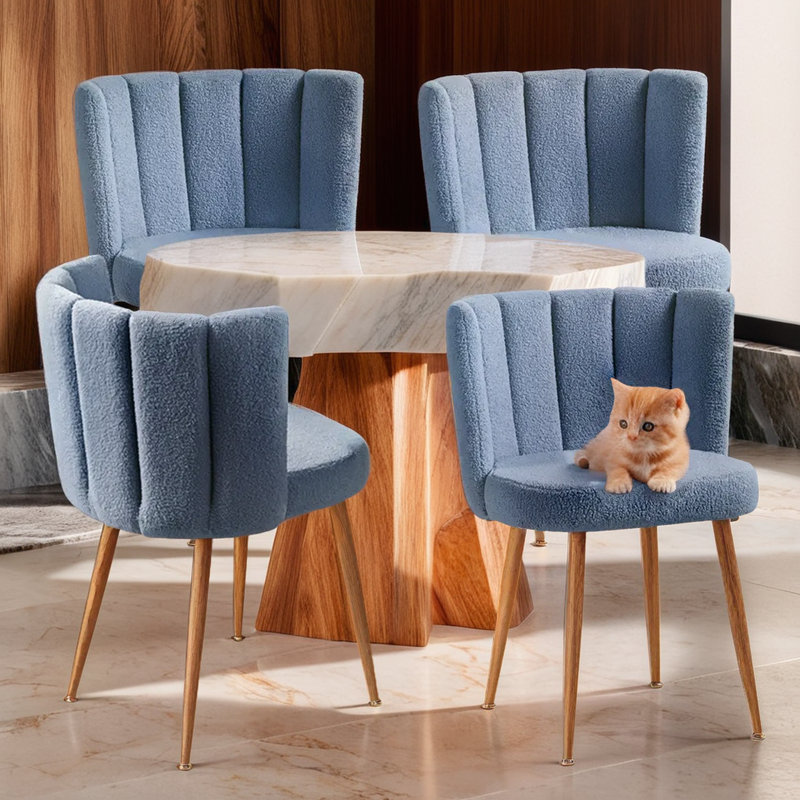 Chaise de salle à manger à coussins modernes Modern Lotus, Bleu, 4