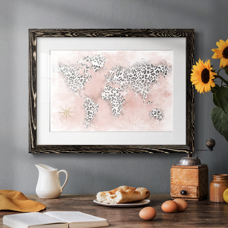 " Pink Cheetah Map ", 14" H x 20" W x 1.5" D, Black