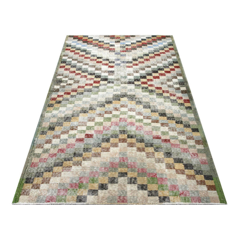 One-of-a-Kind Hand-Knotted 1960s 3'4" x 5'10" Wool Area Rug in Green/Beige/Red/White