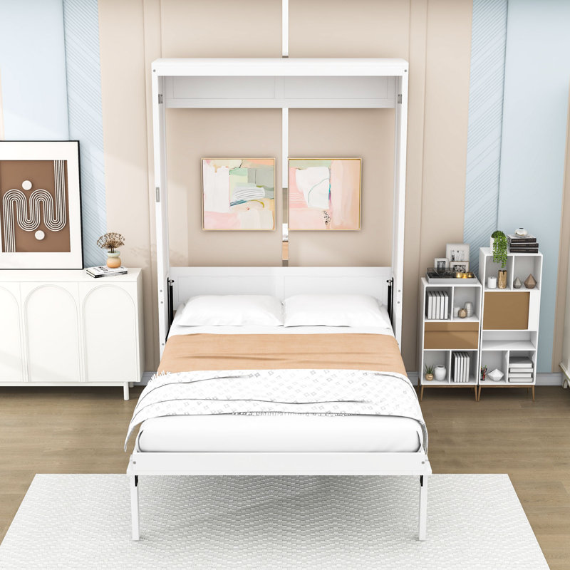 Lit escamotable double en bois avec tiroirs de rangement doubles