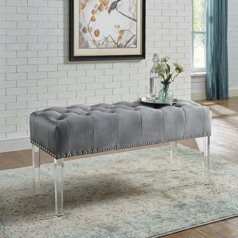 Macegan Velvet Upholstered Bench, Gray