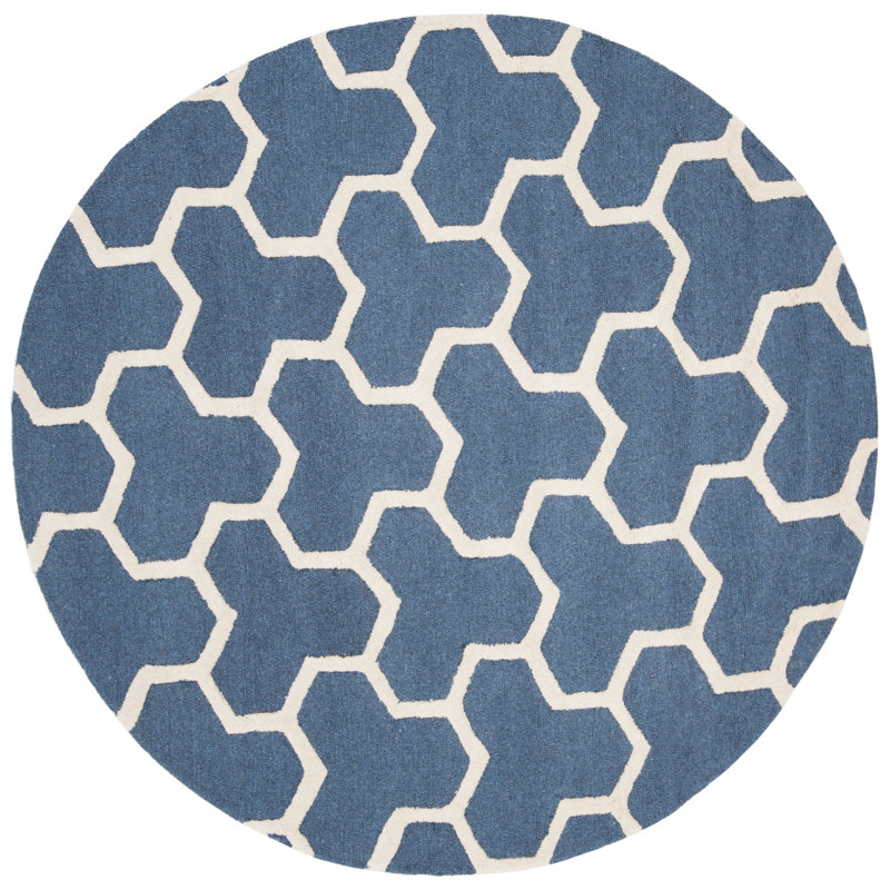 Ellicott Cambridge Hand Tufted Wool Geometric Rug, Round 6'