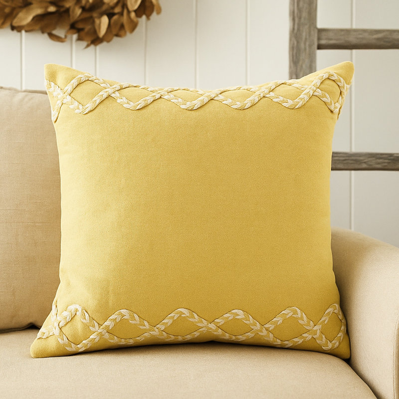 Housse de coussin en coton tissé à la main, Jaune, Housse de coussin seulement - sans coussin
