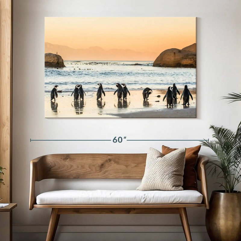 Brampt Penguins On The Shore, 34'' H X 51'' W