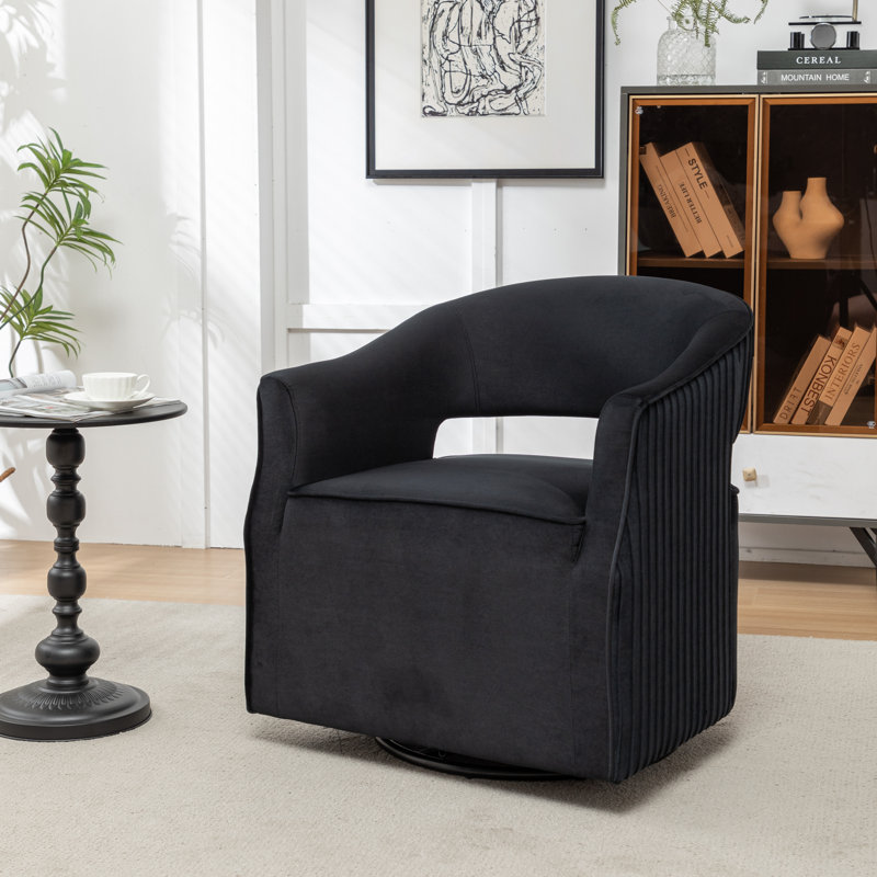Fumiyo Velvet Swivel Barrel Chair, Black