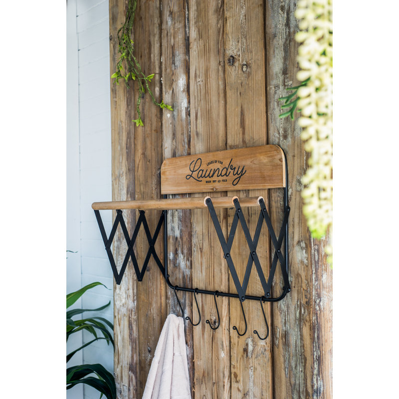 Laundry Rack with Accordion Design - 20" x 14" x 20" - Brown and Black