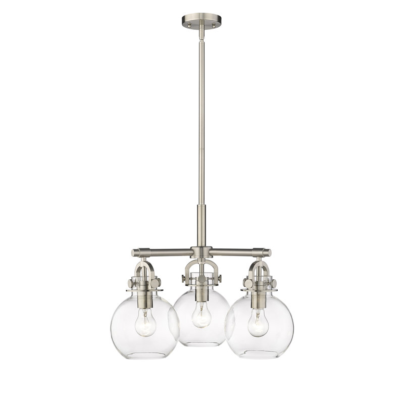 Luminaire suspendu sur tige 3 lumières Lantz, Transparent, Nickel satiné