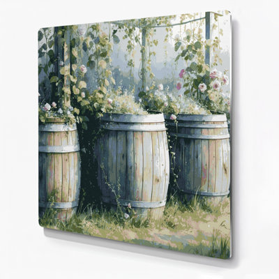 Farm Rain Barrel Gray Metal Wall Art