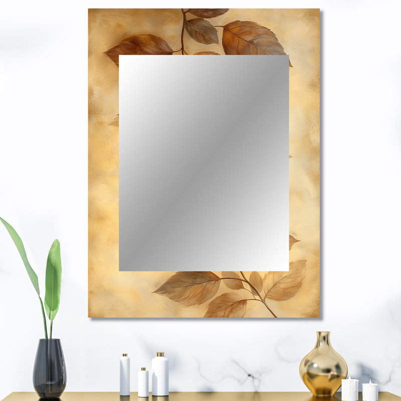 Brown Faded Sepia Leaves VI - Leaves Decorative Mirror, Traditional Wall Mirror, Printed Metal Art, 40" x 30"