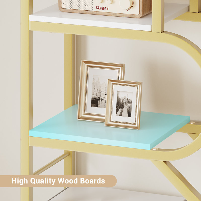 Bookcase, Arched Display Rack with 9-Tier Display Open Shelves, Gold