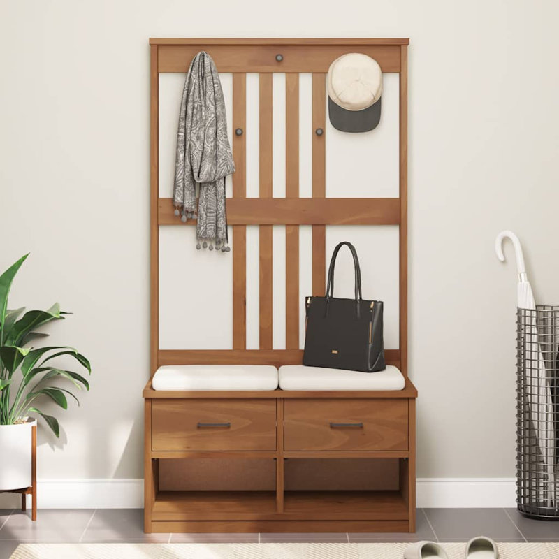 Hall Tree SANDNES 87X40x159.5Cm Solid Wood Pine, Acacia