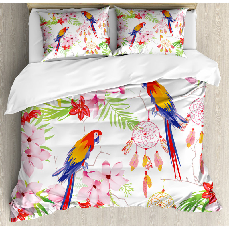 Coastal Floral Duvet Cover, King Duvet Cover + 2 Shams