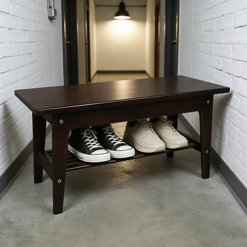 Solid Hickory Wood Shoe Bench With Storage, 2-Tier Entryway Bench For Mudroom, Hallway, Or Bathroom, Durable Indoor Outdoor Shoe Rack Organizer